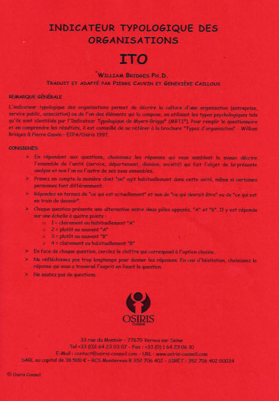 Questionnaire ITO - Indicateur Typologique des Organisations